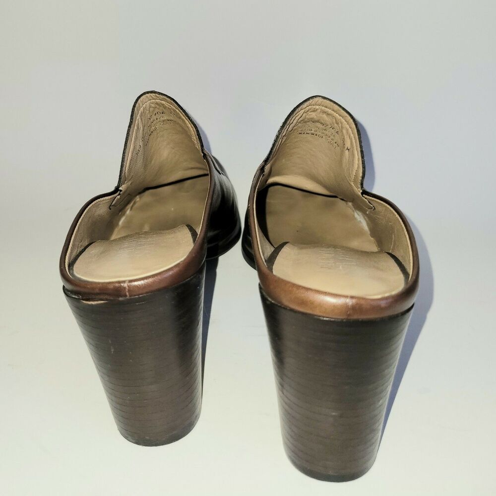 FRANCO SARTO NOVA Brown Leather Heeled Slides Loafer Clog Mules Shoe 8.5M - Picture 4 of 9